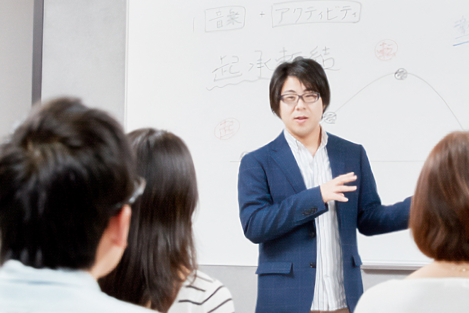 音楽療法のプログラムのレクチャーをしている様子